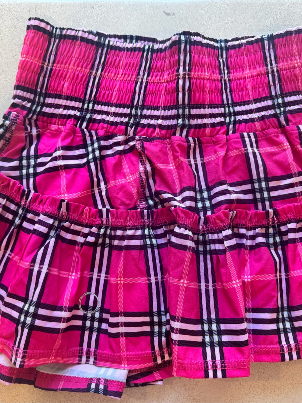 Smocked Waist Pink Plaid Tiered Mini Skirt - Women